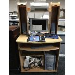 A beech computer trolley with a Sony Vaio PC system