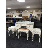 A white and gilt Queen Anne style dressing table with stool,