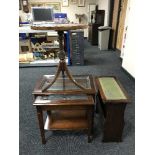 A nest of two mahogany glass top tables together with a mahogany leather topped magazine table and