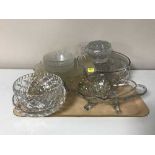 A tray of glass ware - fruit bowls, dessert set, vase, comport, Burlsem jug,