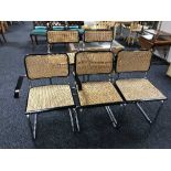 Five wicker and tubular metal chairs (two bar stools,