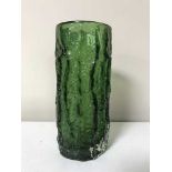 A Whitefriars emerald green cylindrical bark vase,