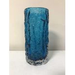 A Whitefriars kingfisher blue cylindrical bark vase,