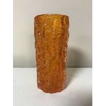 A Whitefriars tangerine cylindrical bark vase,