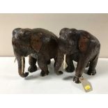 Two carved hardwood elephants