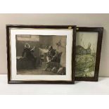 A Muriel Dawson rabbits print and a mahogany framed print - Playwrights