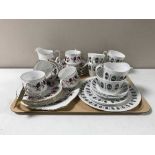 A tray containing a nineteen piece Paragon Michelle tea service together with a part Queen Anne tea