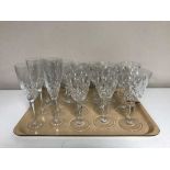 A tray of assorted lead crystal drinking glasses