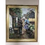 Four continental oils depicting rural scenes and steam boats, in gilt frames,