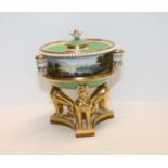 Good Flight Barr & Barr Worcester raised inkstand of circular Neo Classical form in green & gilt,