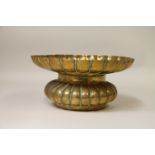 19th century Turkish brass spittoon of lobed waisted circular form with engraved floral & foliate