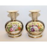 Pair of Minton vases, each of squat baluster form with tall neck & everted rim,