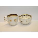 Caughley coffee cup of reeded form with gilt & blue band decoration & gilt & blue floral & foliate