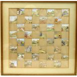 J R WILLIAMS. Chessboard with rural scene in the alternate squares. Watercolour. 36cm x 36cm.