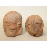 Two Antique Nigerian Nok terracotta heads, 8.75cm & 7.75cm high. (2).