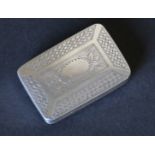 Silver vinaigrette of flat rectangular form with lattice engraved borders,