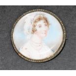 German miniature portrait of a young woman with pearls,