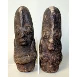Pair of Antique Nigerian carved soft stone or composite figural monoliths with domed heads &