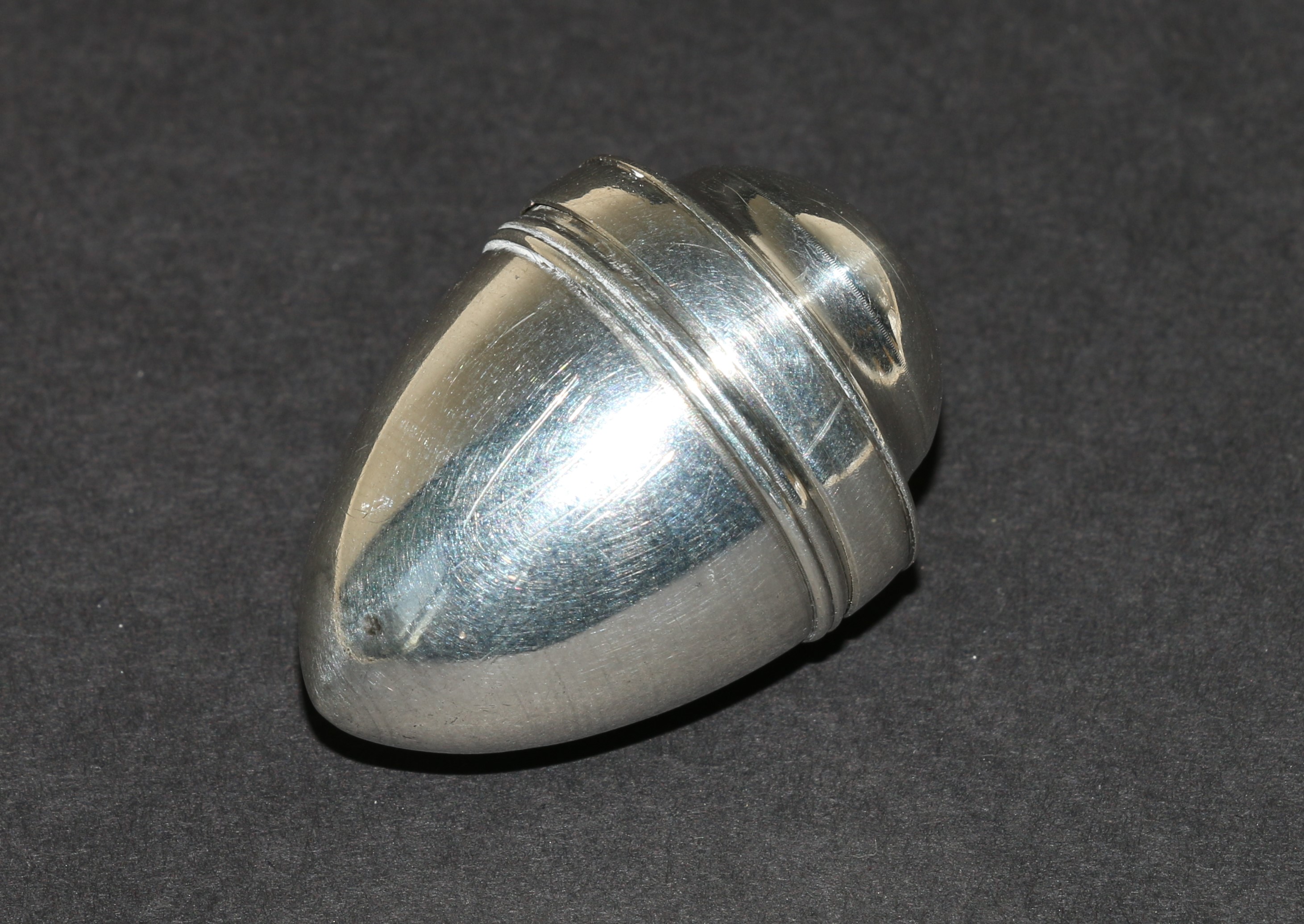 Silver nutmeg grater of ovoid shape, by Samuel Pemberton, Birmingham, probably 1803, 35mm.