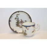 Meissen cup & saucer, pale blue guilloche borders & gilt rims,