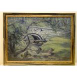ARTIST UNKNOWN. An old bridge. Oil on board. Indistinctly signed "Edward Campbell......"?.