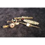 Five gold and other bar brooches, some gem set.