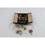 Six silver bangles, a rolled gold sovereign case and various other items, some in a jewel case.