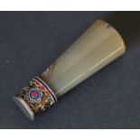 Continental agate seal with champleve enamel & silver gilt mount. Condition Report.