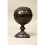 19th century Chinese pewter tea caddy and liner cast in the form of a terrestrial globe,