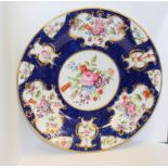 Barr, Flight & Barr Worcester plate, scale blue & gilt decoration with floral painted reserves,