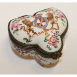 19th century Samson of Paris enamel box of trefoil form with polychrome armorials & spurious mark