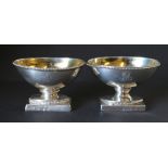 Pair of George II silver oval salts with beaded edges on rectangular bases, by Charles Hougham,