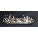 Silver miniature tea and coffee set, part fluted,