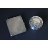 Silver cigarette case and a circular box "pins" (2)