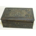 19th century Chinese export dark stained carved wooden box of rectangular form,