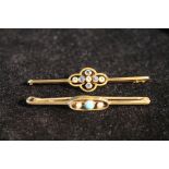 Two gold gem-set bar brooches, '15ct'.