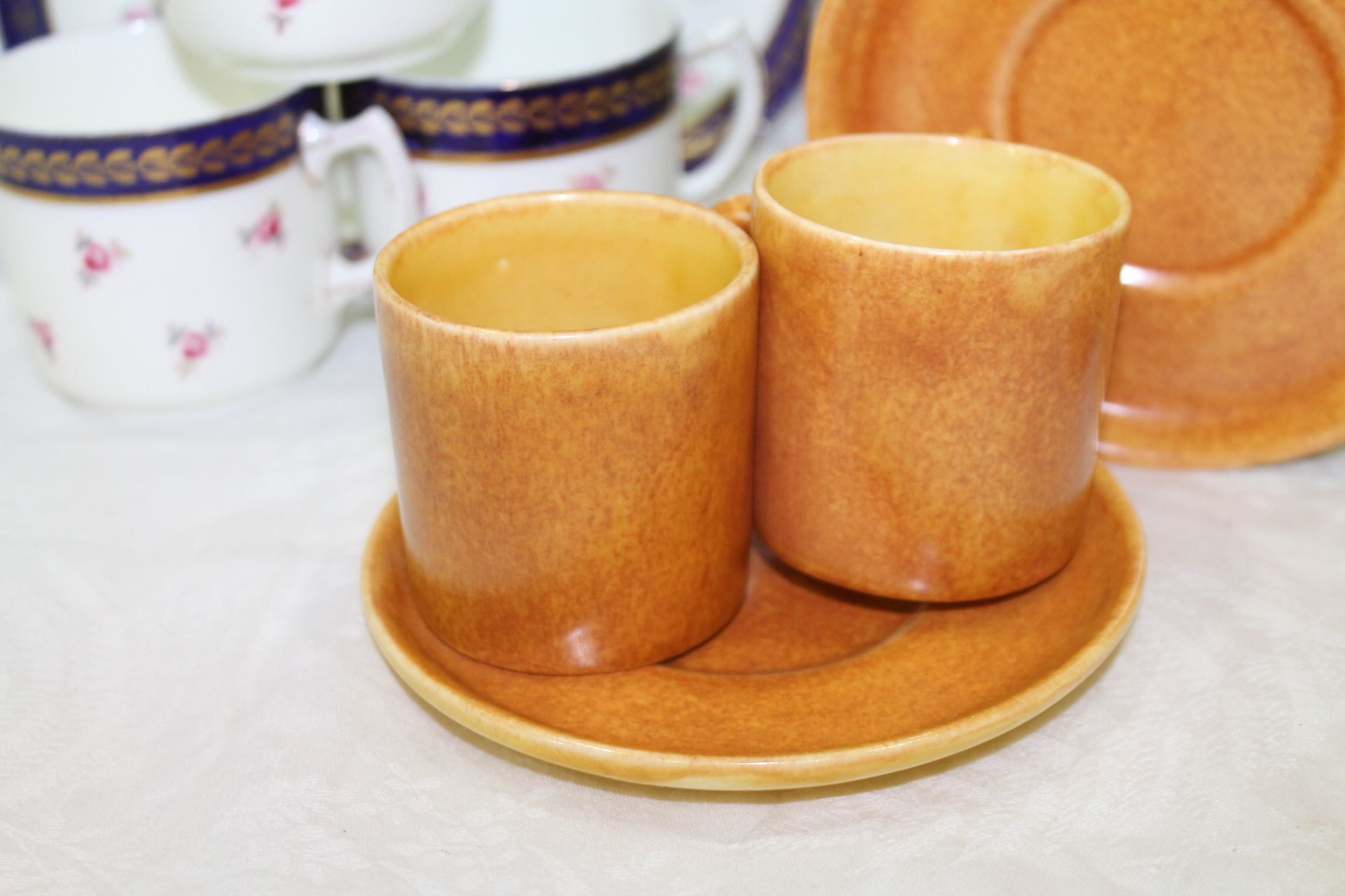 Royal Worcester yellow and gilt eight piece cabinet cup and saucer set. - Image 2 of 4