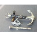 Silver mounted agate anchor brooch, another smaller and a pencil. (3) Condition Report.