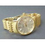 Gents Omega automatic rolled gold bracelet watch, with box. Condition Report.