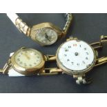 Three lady's 9ct gold watches, one a 9ct bracelet (3).