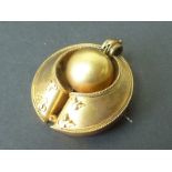 Victorian gold brooch of collar shape with printing ball, Registration Mark C1860, probably 15ct.