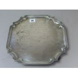 Silver square tray with shaped moulded edge, facsimile signatures. "Mr C (Tommy) Jackson, C.A.A.