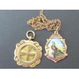 9ct gold pigeon fanciers medallion and another, with necklet.