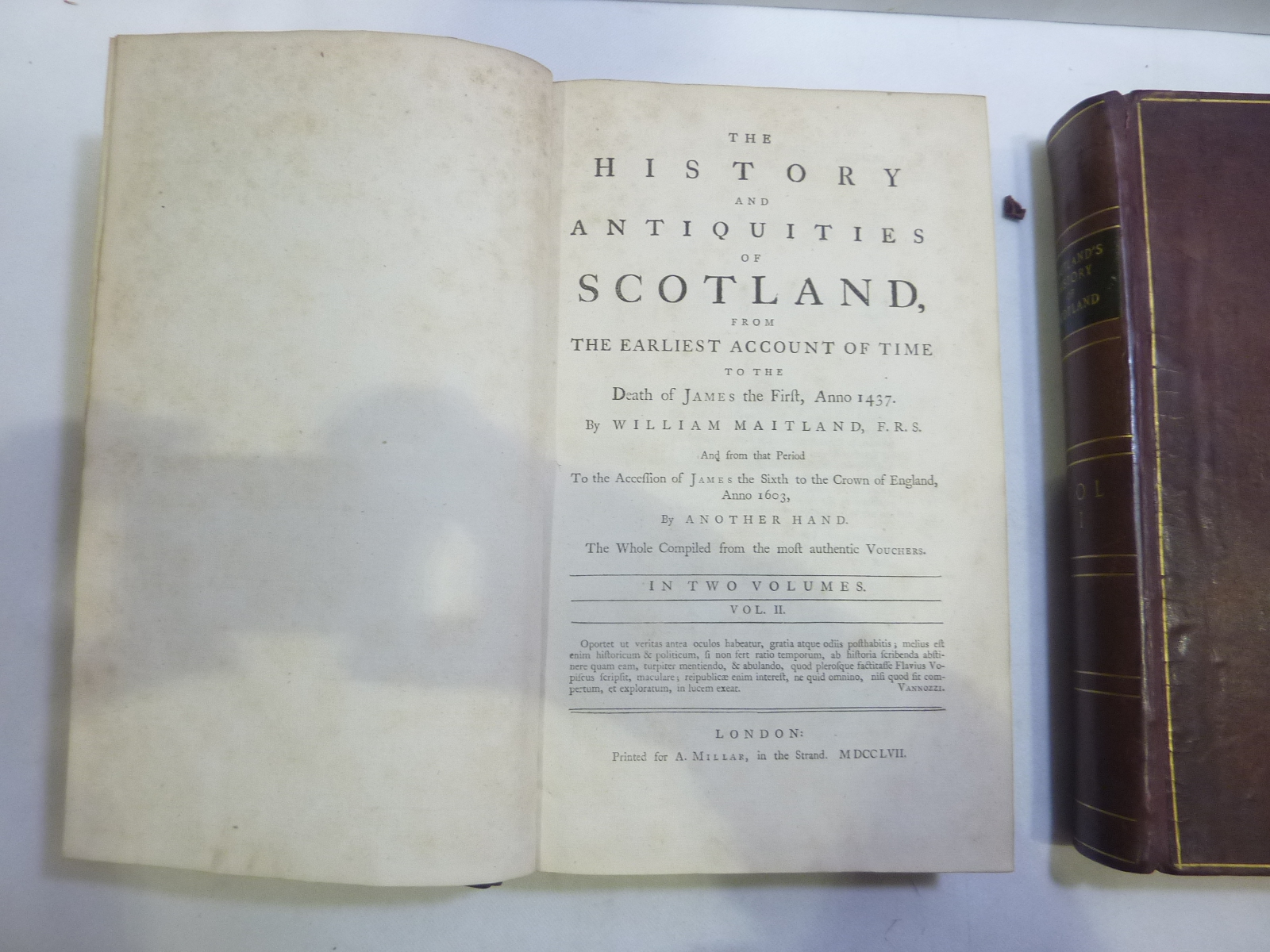 MAITLAND WILLIAM. The History & Antiquities of Scotland. 2 vols. Folio. Calf, nicely rebacked. - Image 3 of 3