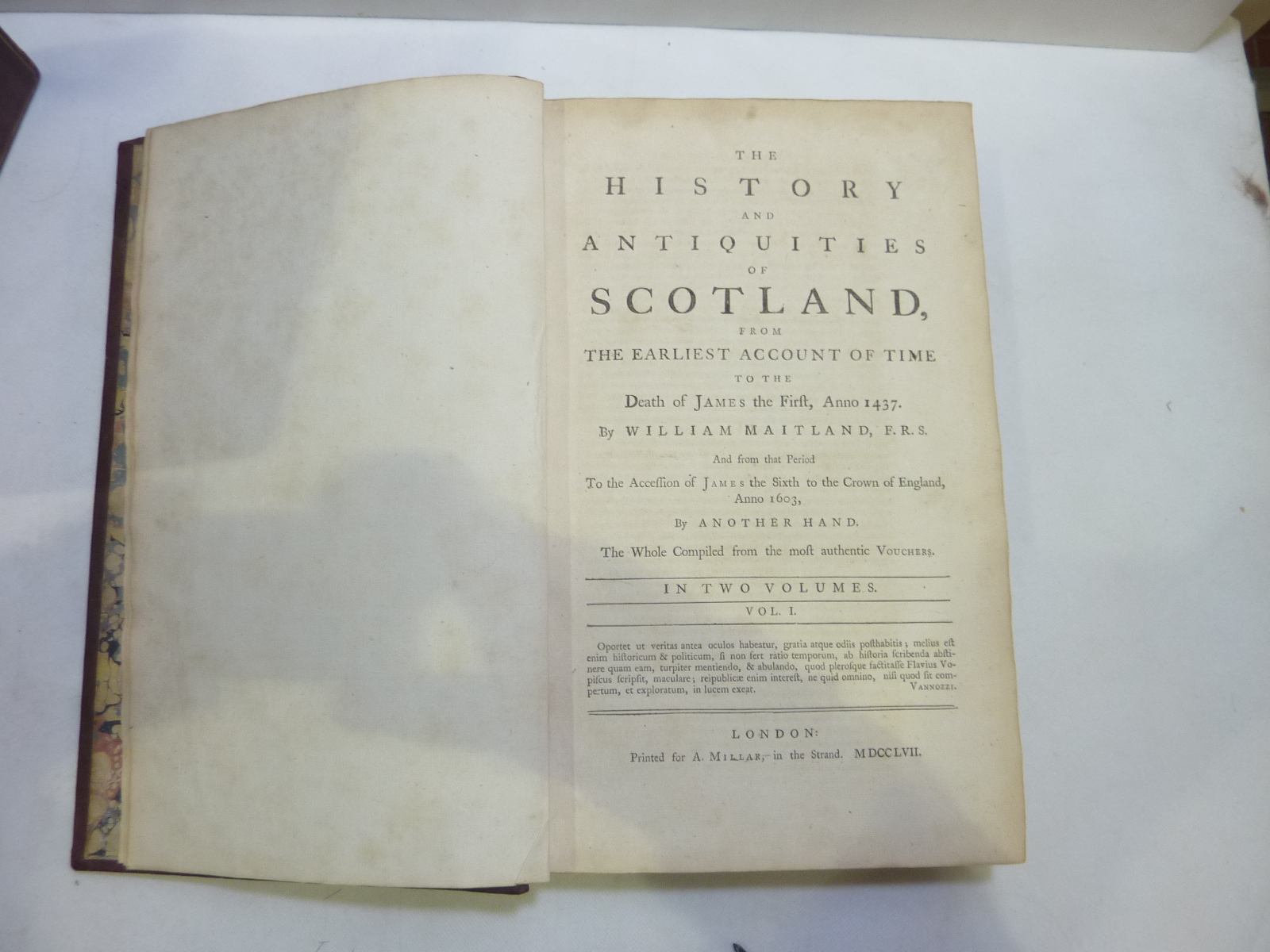 MAITLAND WILLIAM. The History & Antiquities of Scotland. 2 vols. Folio. Calf, nicely rebacked. - Image 2 of 3
