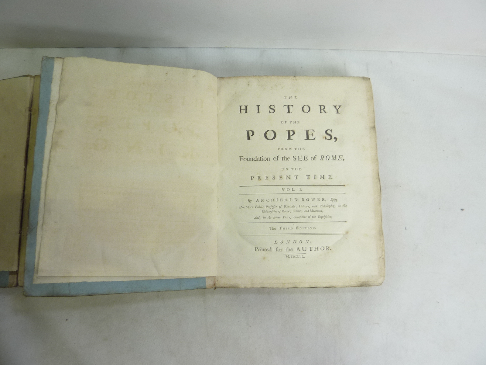 BOWER ARCHIBALD. The History of the Popes. Vols. 1 & 2. Orig. brds. 1750. - Image 2 of 4