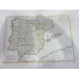 DUNN SAMUEL. Spain & Portugal. Hand col. double page eng. map. Marginal tears but not aff. plate.