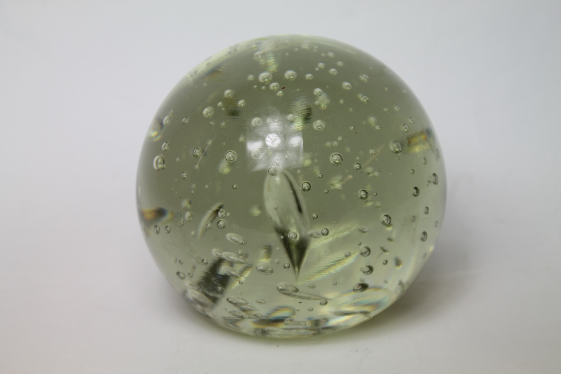 Victorian glass dump paperweight, 14cm high, polished pontil.