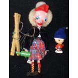 Pelham Puppet. Hamish McBoozle. Tangled. Also old Noddy egg cup in wood.