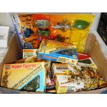 Box of various small scale plastic figures etc.